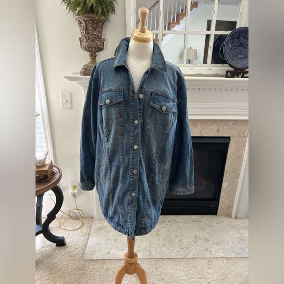 Chico’s Long Denim Blue Jean Jacket - Picture 1 of 8